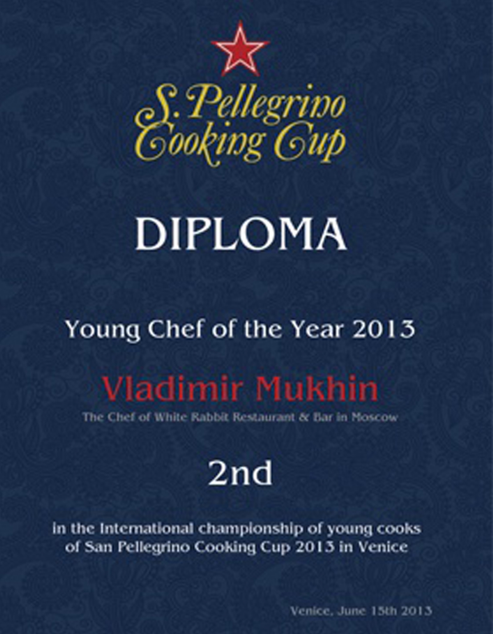 弗拉基米尔·穆欣——2013年圣培露世界厨师大赛（S.Pellegrino Cooking Cup）亚军